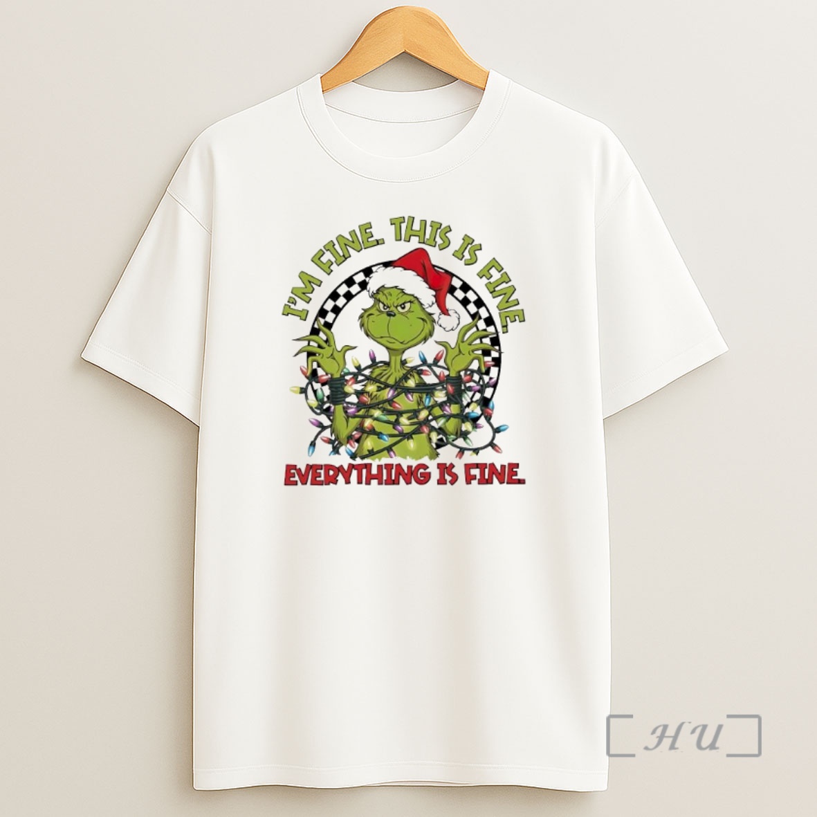 Officials Im Fine This Is Fine Everythings Fine Christmas Lights Grinch Santa Premium Shirt Sweatshirt Tee