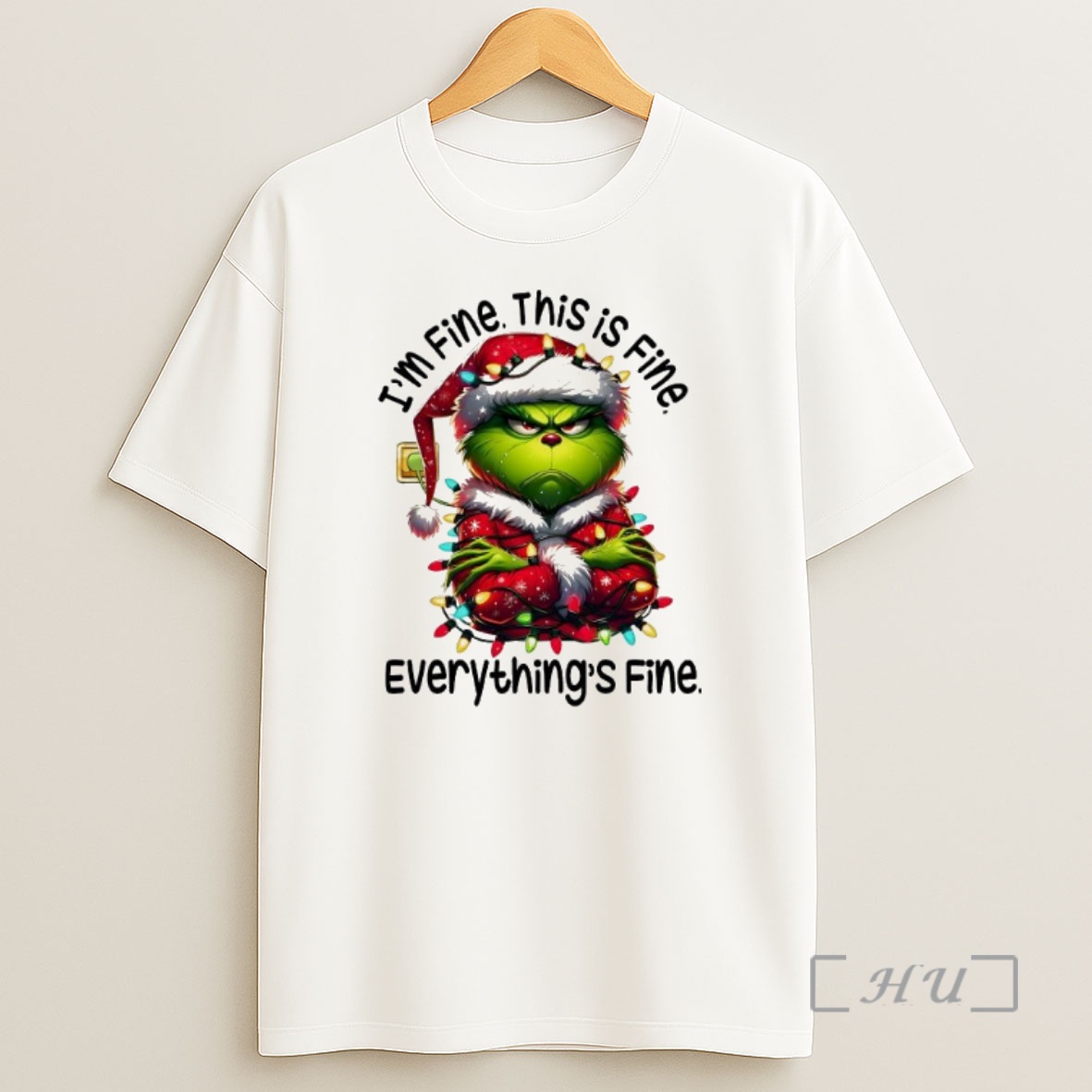 Officials Im Fine This Is Fine Everythings Fine Christmas Lights With Grinch Premium Shirt Sweatshirt Tee