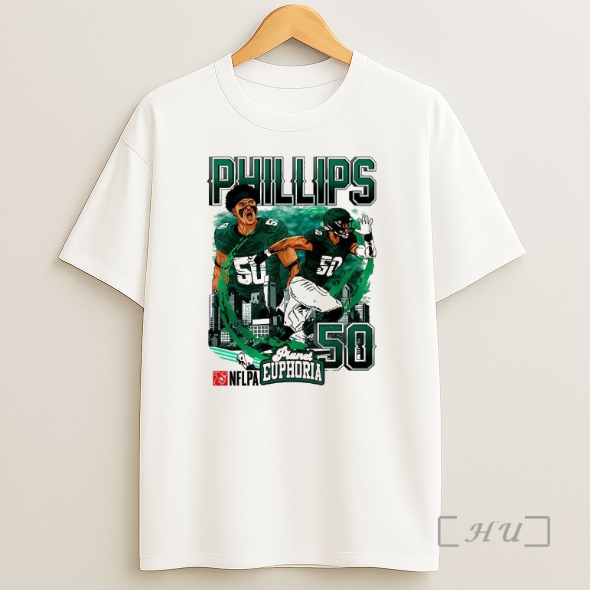 Officials Jaelan Phillips Philadelphia Eagles Football Number 50 Skyline Cartoon Premium Shirt Sweatshirt Tee