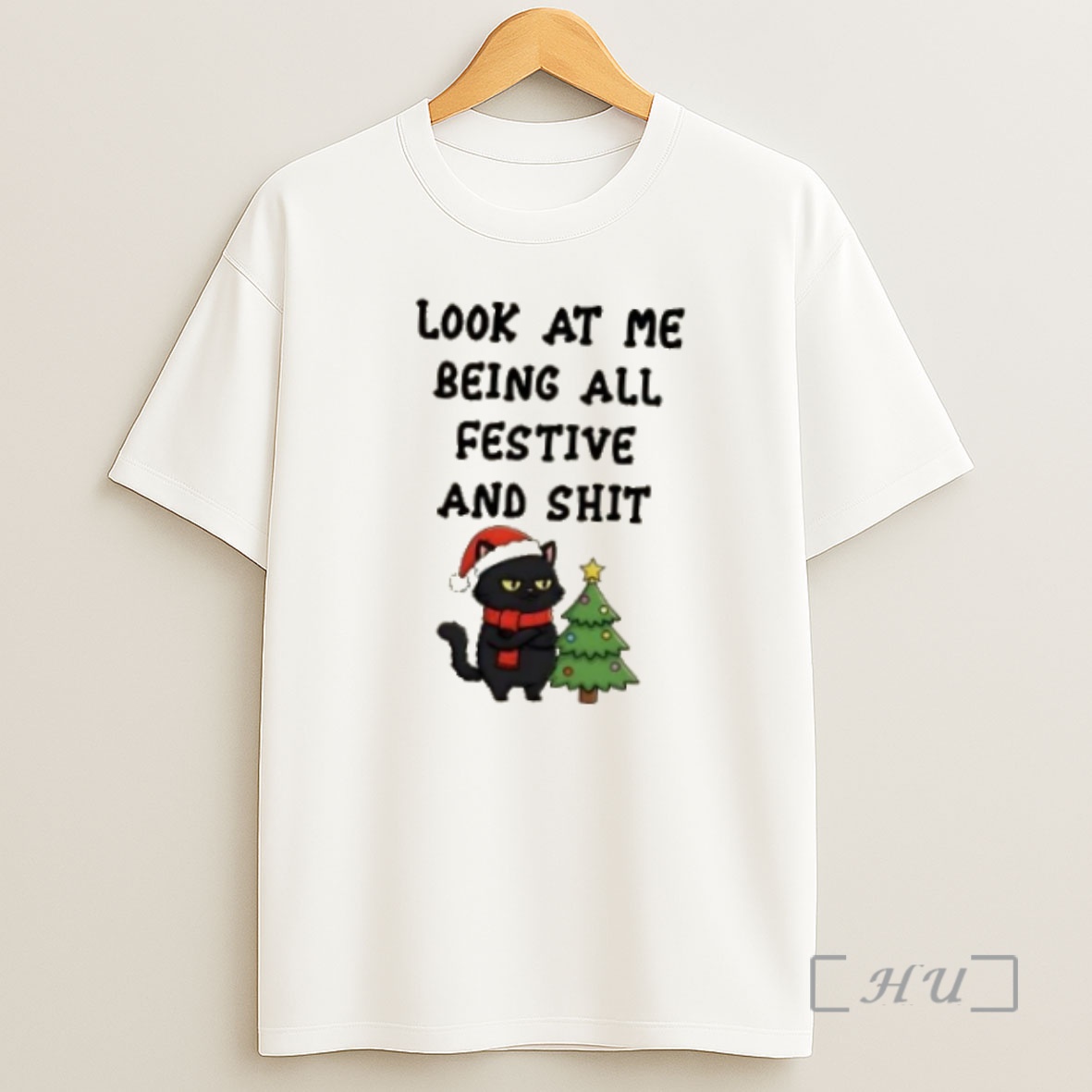 Officials Look At Me Being All Festive And Shit Black Cat And Christmas Tree Premium Shirt Sweatshirt Tee
