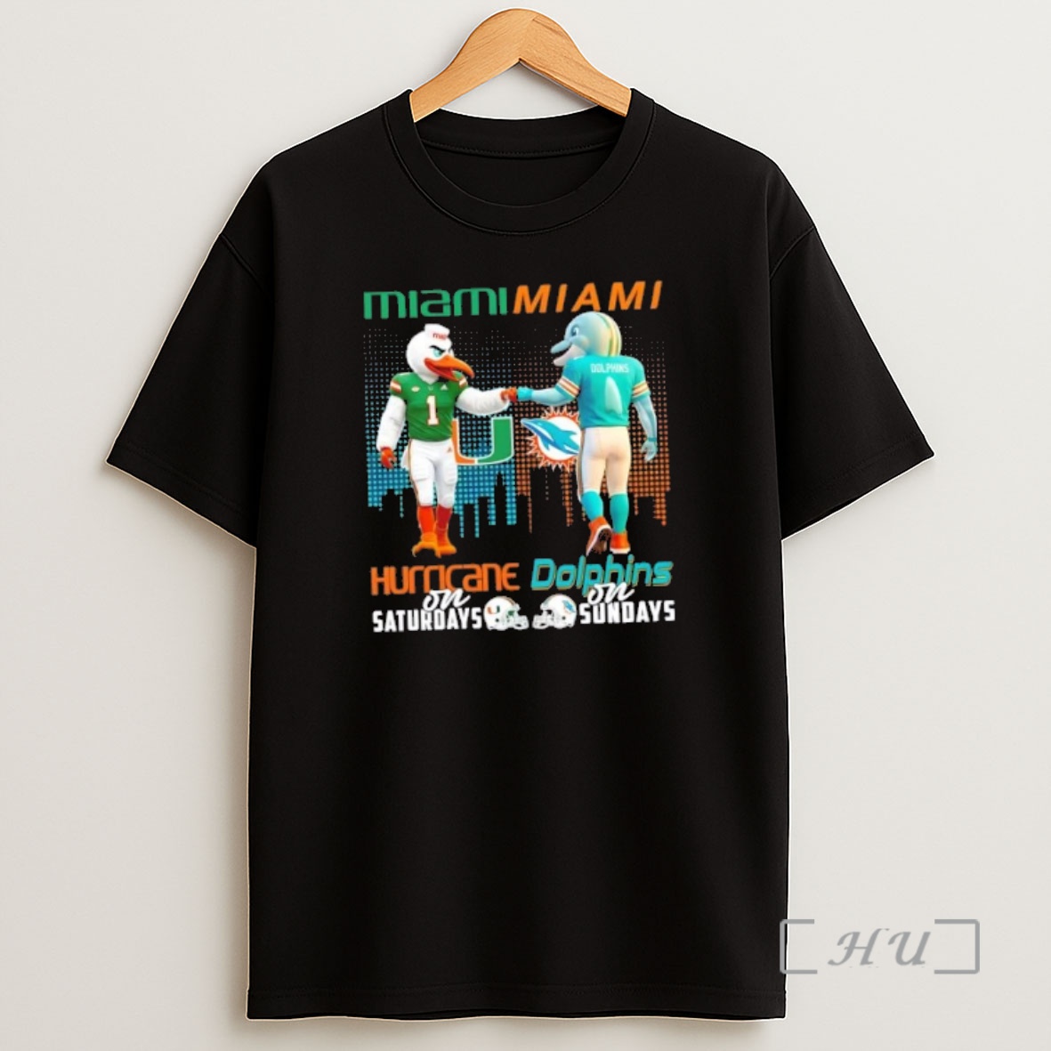 Officials Mascots Miami Hurricanes On Saturdays X Miami Dolphins On Sundays Skyline Premium Shirt Sweatshirt Tee