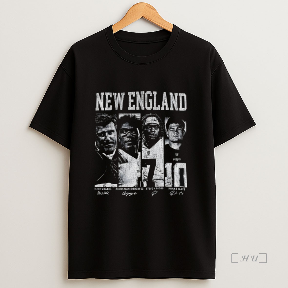 Officials Mike Vrabel Christian Gonzalez Stefon Diggs Drake Maye New England Patriots Nfl Football Signatures Premium Shirt Sweatshirt Tee