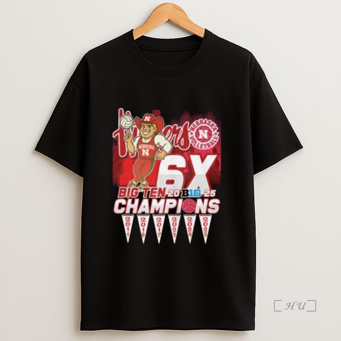 Officials Nebraska Cornhuskers Volleyball Big Ten 2025 6x Champions Mascot Premium Shirt Sweatshirt Tee