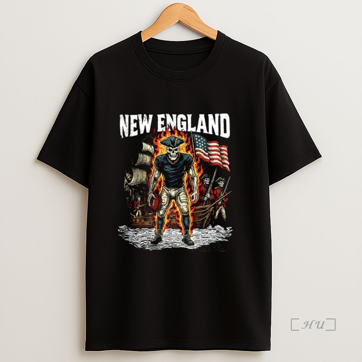Officials New England Patriots Football Skeleton Sailboat Flag Retro Premium Shirt Sweatshirt Tee