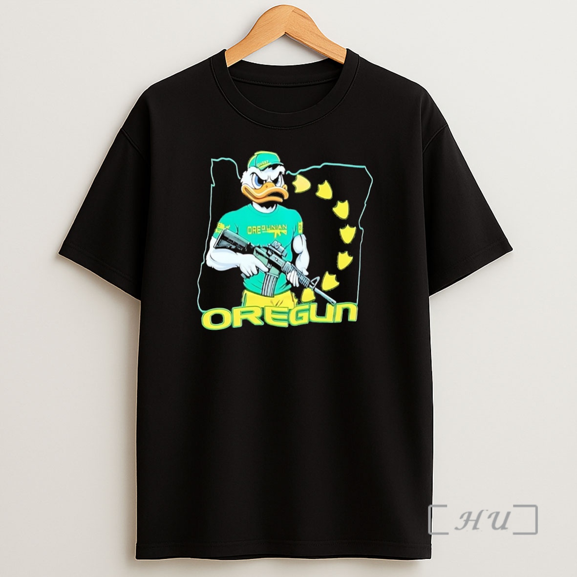 Officials Oregon Ducks Mascot Gun Oregun Premium Shirt Sweatshirt Tee