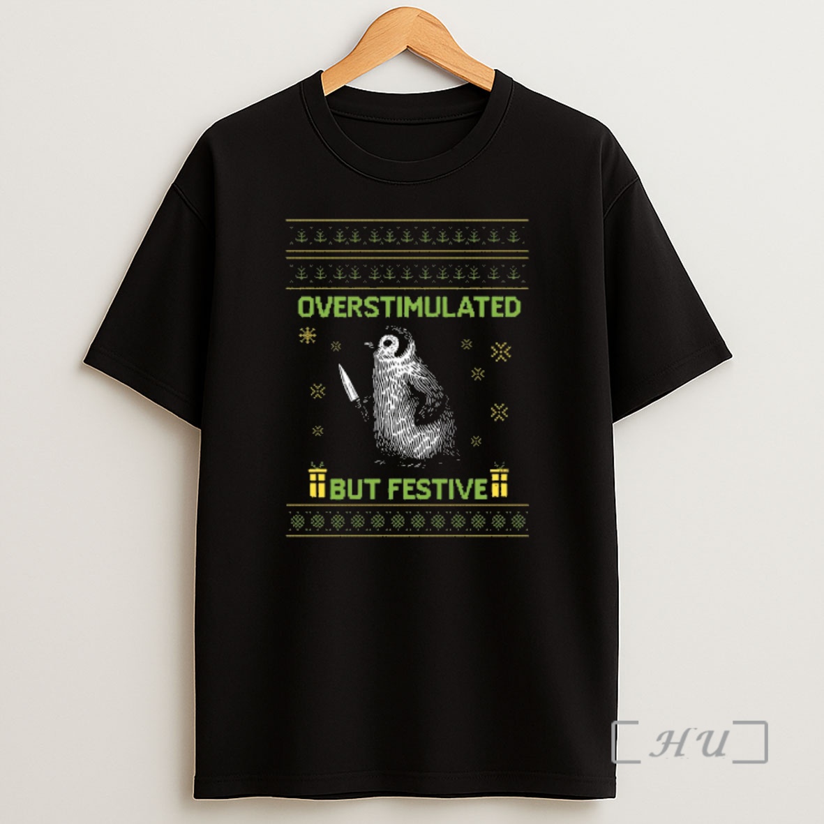 Officials Overstimulated But Festive Christmas Ugly Penguin Premium Shirt Sweatshirt Tee