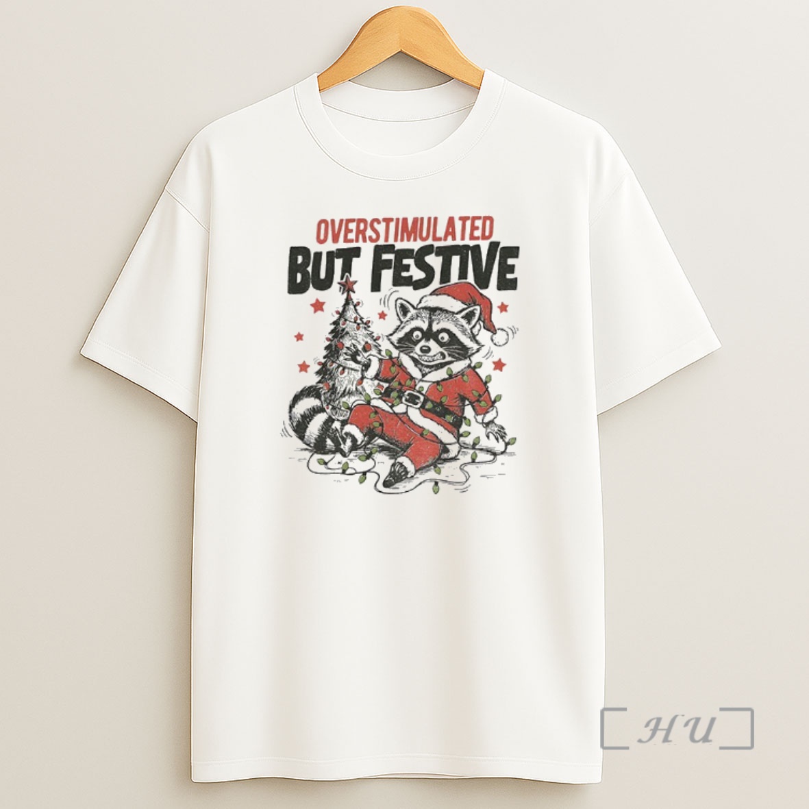 Officials Overstimulated But Festive Funny Raccoon Vs Santa Claus Hat Premium Shirt Sweatshirt Tee