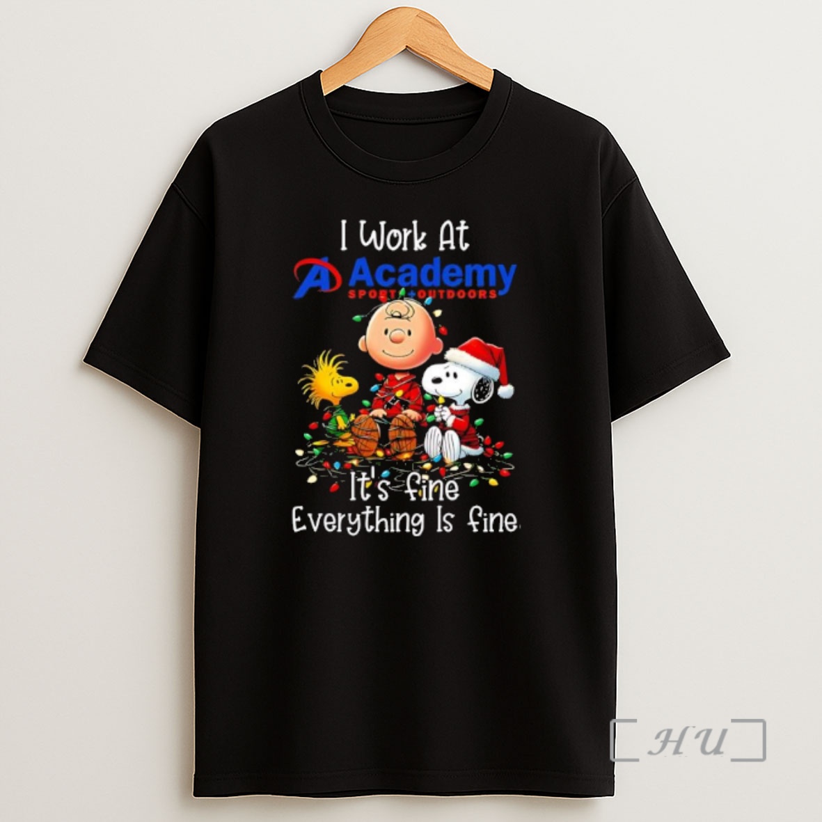 Officials Peanuts Characters Christmas Lights I Work At Academy Sports Outdoors Its Fine Everything Is Fine Premium Shirt Sweatshirt Tee