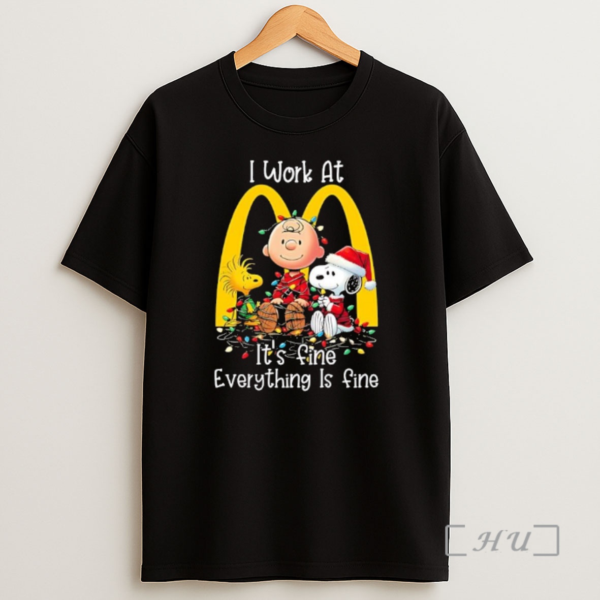 Officials Peanuts Characters Christmas Lights I Work At Mcdonald Its Fine Everything Is Fine Premium Shirt Sweatshirt Tee