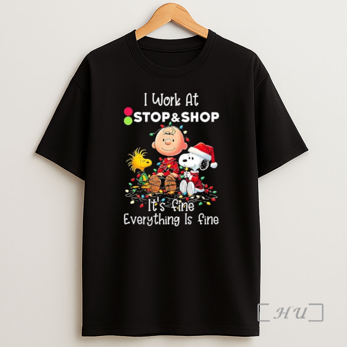 Officials Peanuts Characters Christmas Lights I Work At Stop Shop Its Fine Everything Is Fine Premium Shirt Sweatshirt Tee