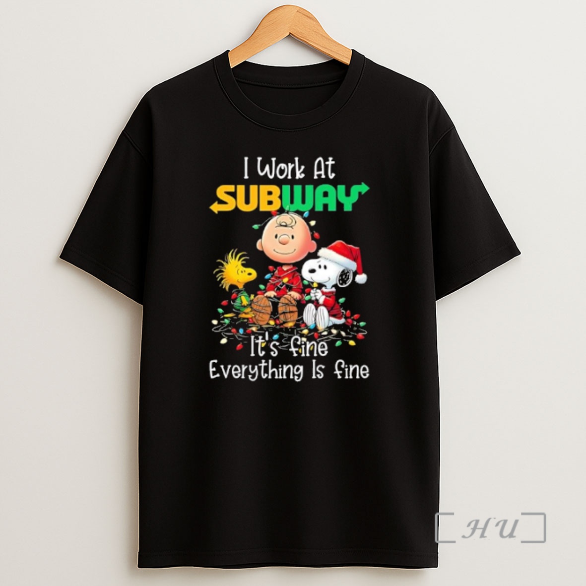 Officials Peanuts Characters Christmas Lights I Work At Subway Its Fine Everything Is Fine Premium Shirt Sweatshirt Tee