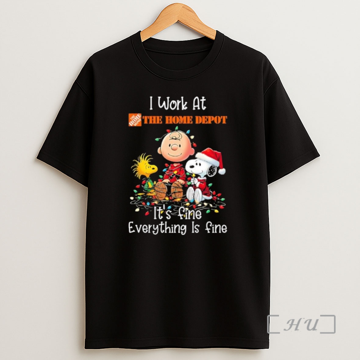 Officials Peanuts Characters Christmas Lights I Work At The Home Depot Its Fine Everything Is Fine Premium Shirt Sweatshirt Tee