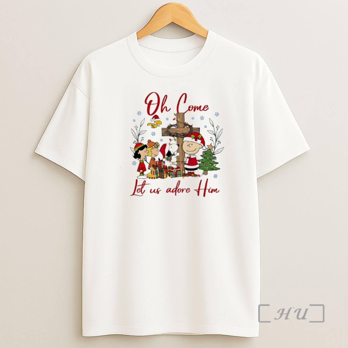 Officials Peanuts Characters Oh Come Let Us Adore Him Christmas Premium Shirt Sweatshirt Tee