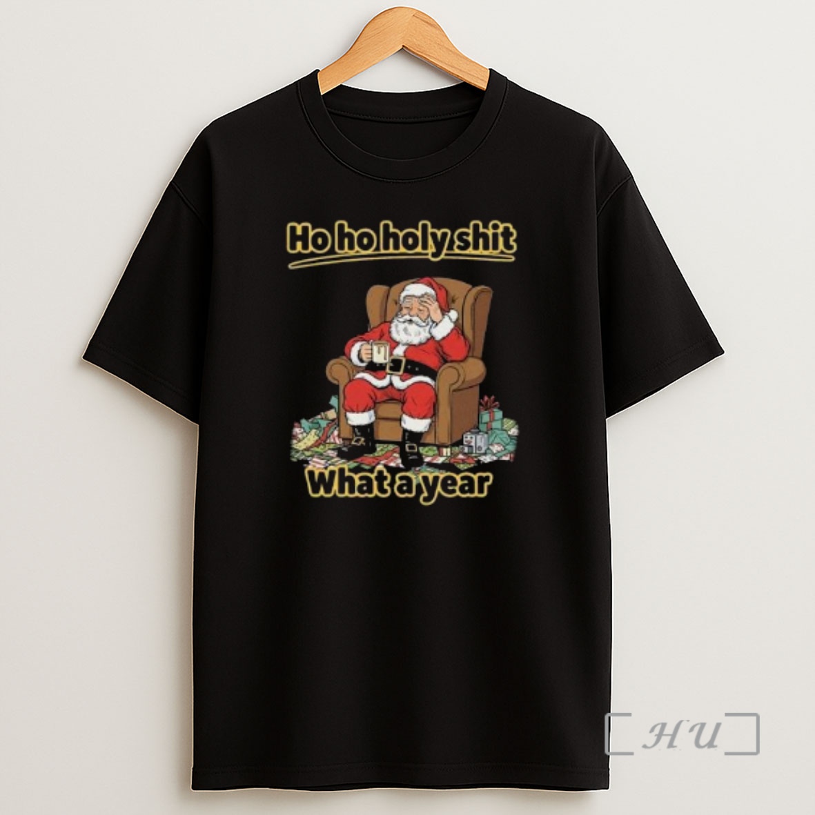 Officials Santa Claus Ho Ho Holy Shit What A Year Merry Christmas Circle Black Premium Shirt Sweatshirt Tee