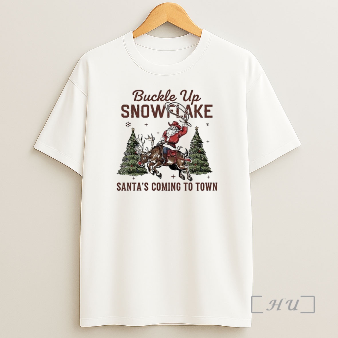 Officials Santa Claus Cowboy Buckle Up Snowflake Santas Coming To Town Premium Shirt Sweatshirt Tee