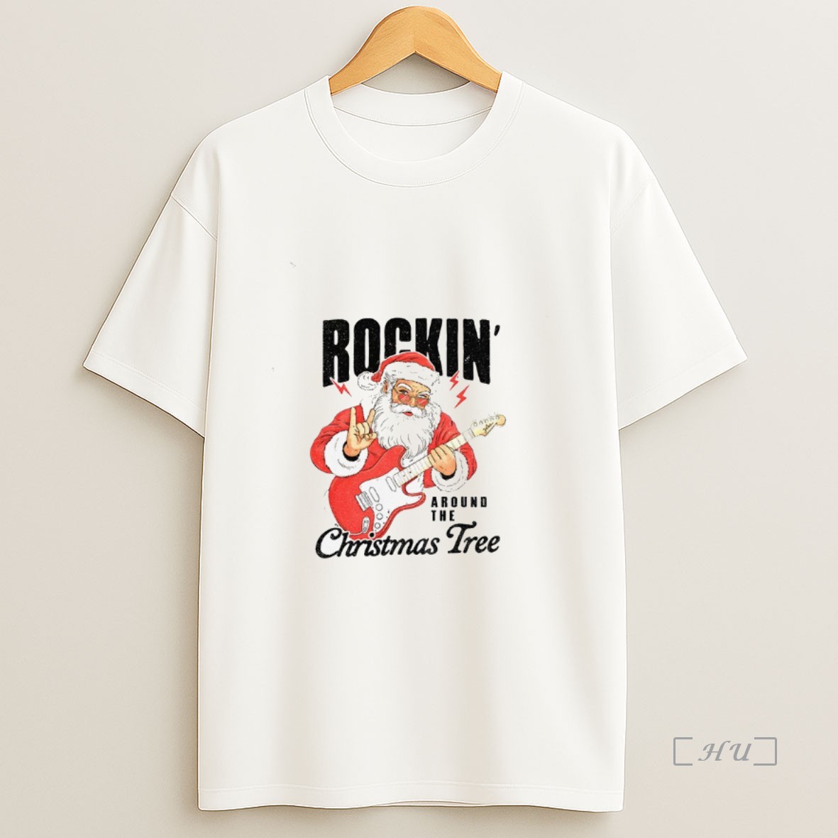 Officials Santa Claus Play Guitar Rockin Around The Christmas Tree Merry Christmas Premium Shirt Sweatshirt Tee