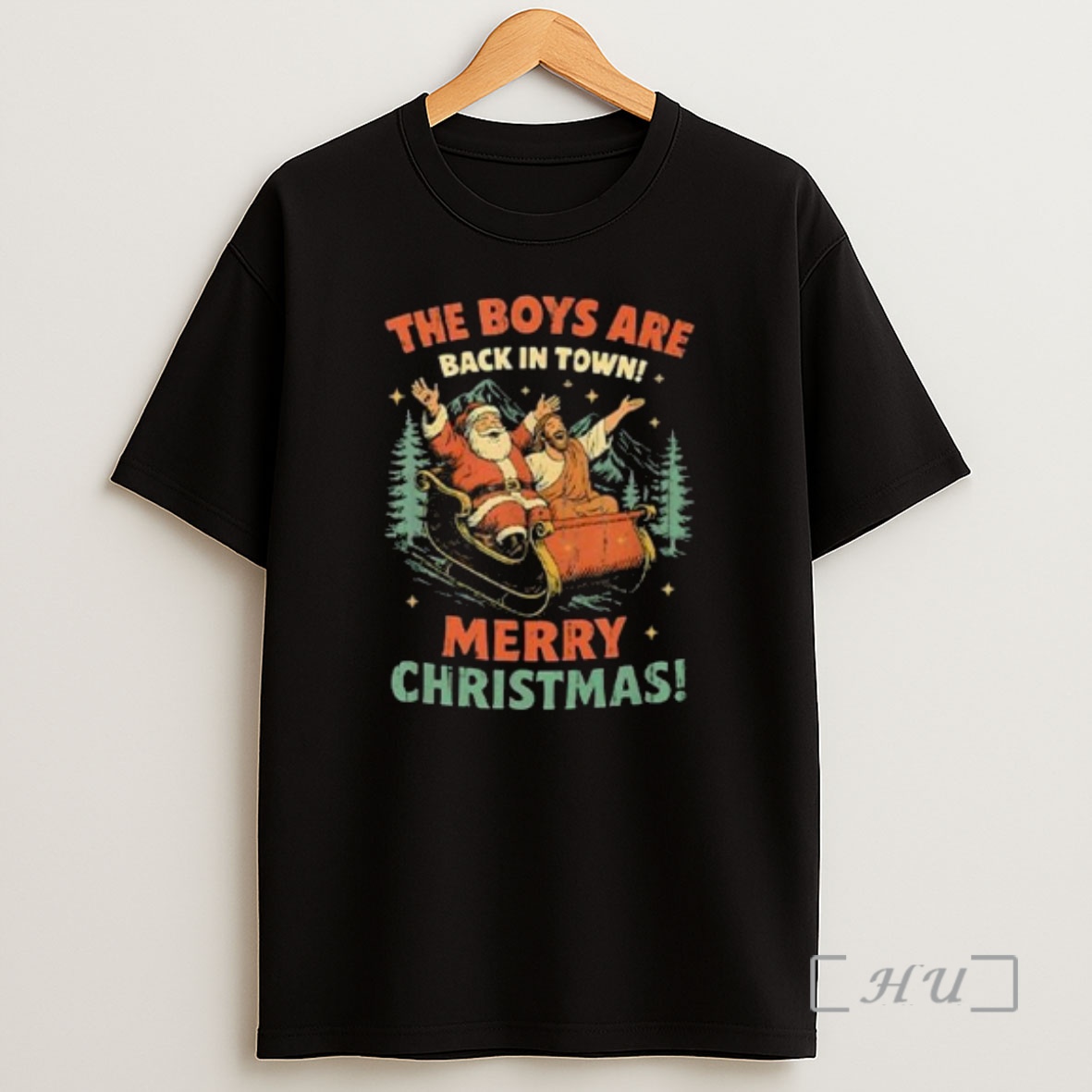 Officials Santa Jesus The Boys Are Back In Town Christmas 2025 Circle Black Premium Shirt Sweatshirt Tee
