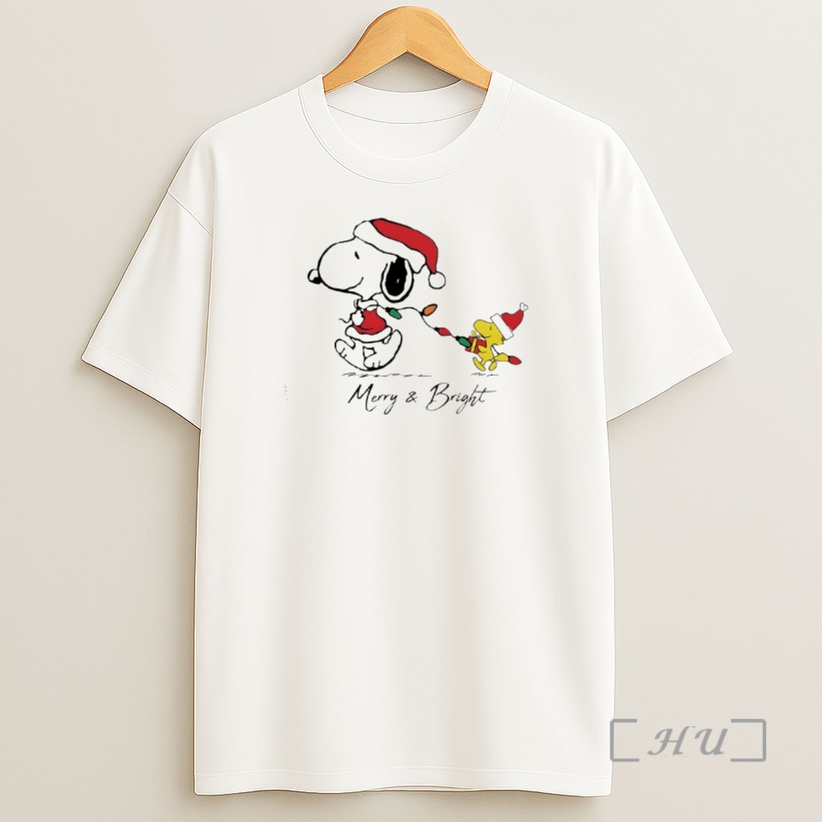 Officials Santa Snoopy And Woodstock Merry And Bright Premium Shirt Sweatshirt Tee