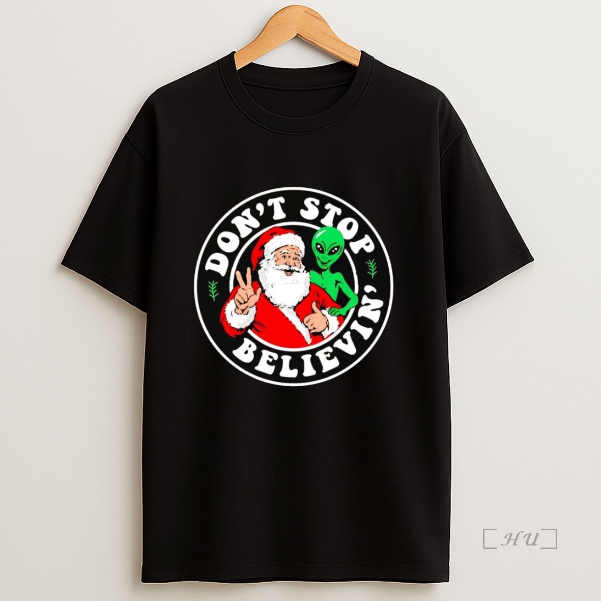 Officials Santa And Alien Dont Stop Believin Christmas Premium Shirt Sweatshirt Tee