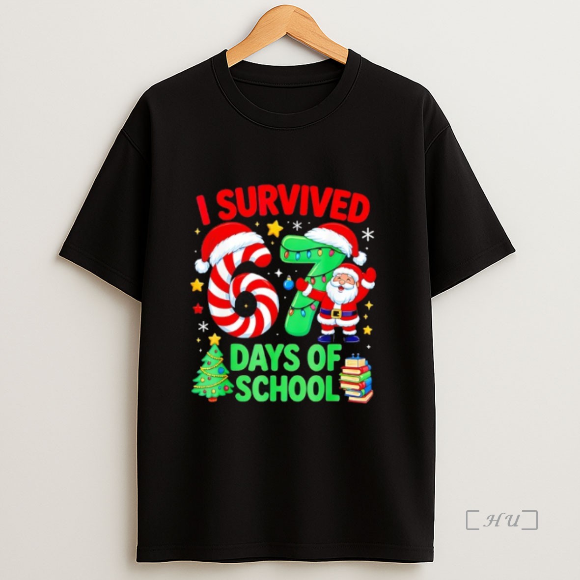 Officials Santa Laughing I Survived 67 Days Of School Christmas Candy Cane Six Seven Premium Shirt Sweatshirt Tee