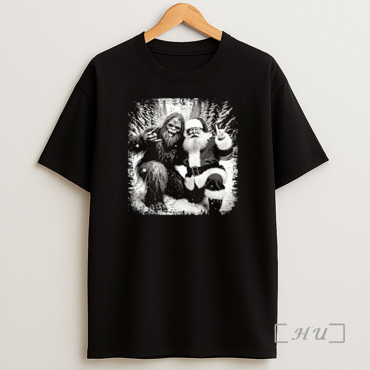 Officials Santa With Bigfoot Christmas Lights Funny Sasquatch Believe Premium Shirt Sweatshirt Tee