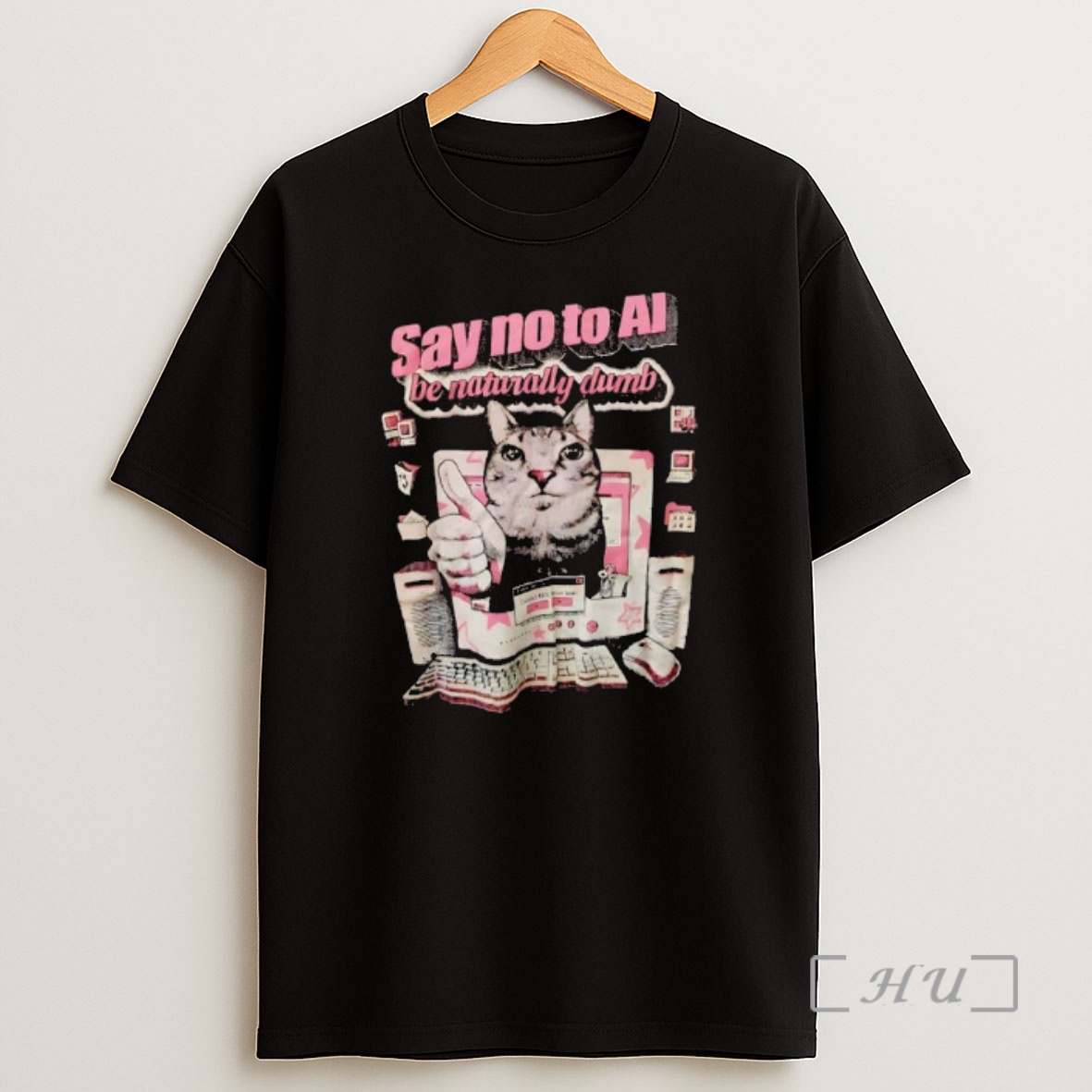 Officials Say No To Ai Be Naturally Dumb Cat Computer Screen Premium Shirt Sweatshirt Tee