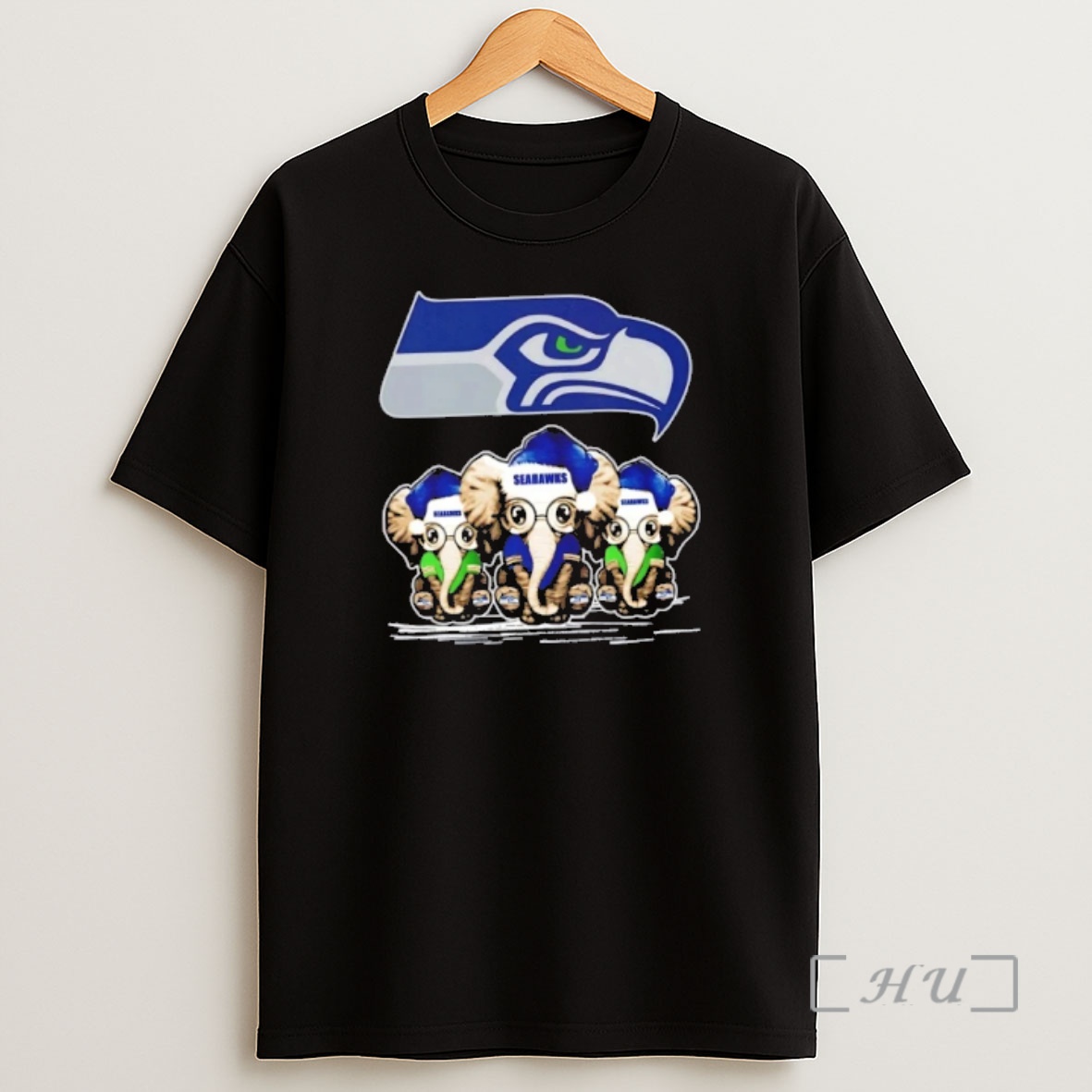 Officials Seattle Seahawks X Elephants Santa Hat Merry Christmas Premium Shirt Sweatshirt Tee