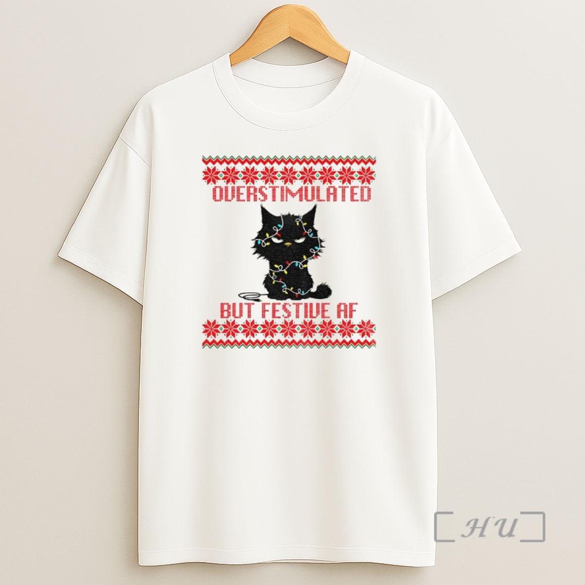 Officials Secret Santa Black Cat Overstimulated But Festive Af Christmas Premium Shirt Sweatshirt Tee