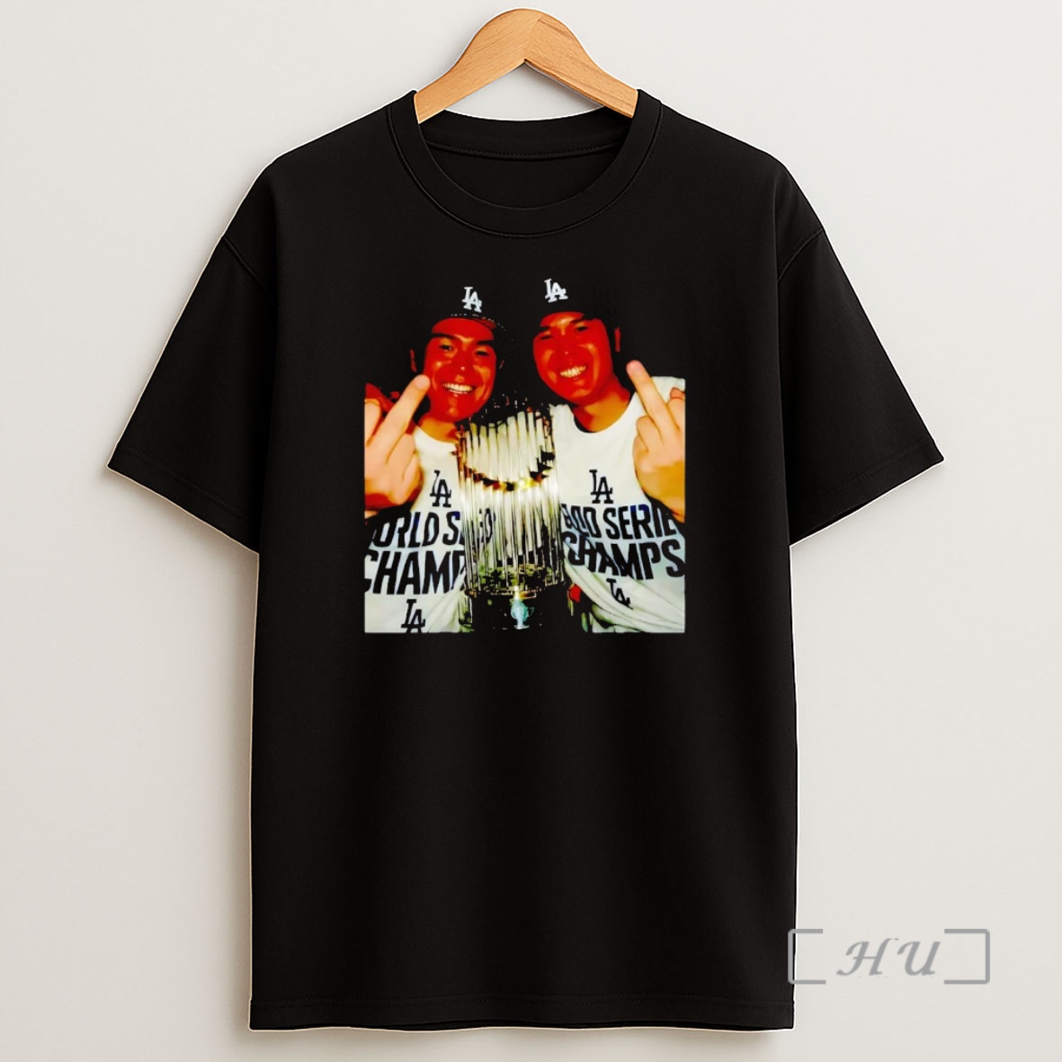 Officials Shohei Ohtani And Yoshinobu Yamamoto Middle Finger Trophy Dodgers Champions Premium Shirt Sweatshirt Tee