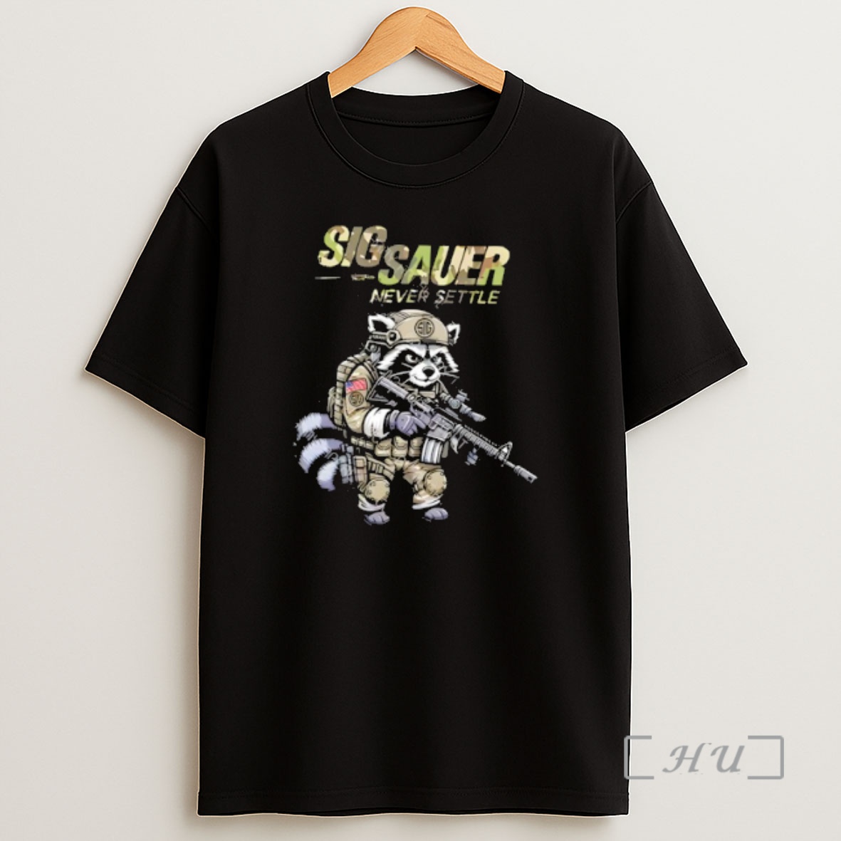 Officials Sig Sauer Never Settle Raccoon Camo Premium Shirt Sweatshirt Tee