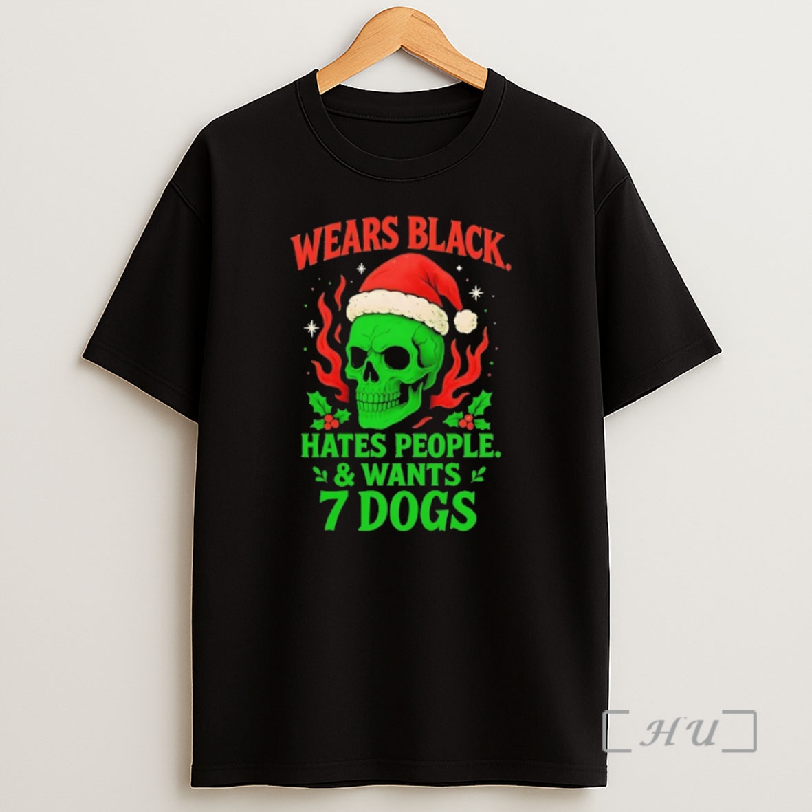 Officials Skull Santa Wears Black Hates People And Wants 7 Dogs Premium Shirt Sweatshirt Tee