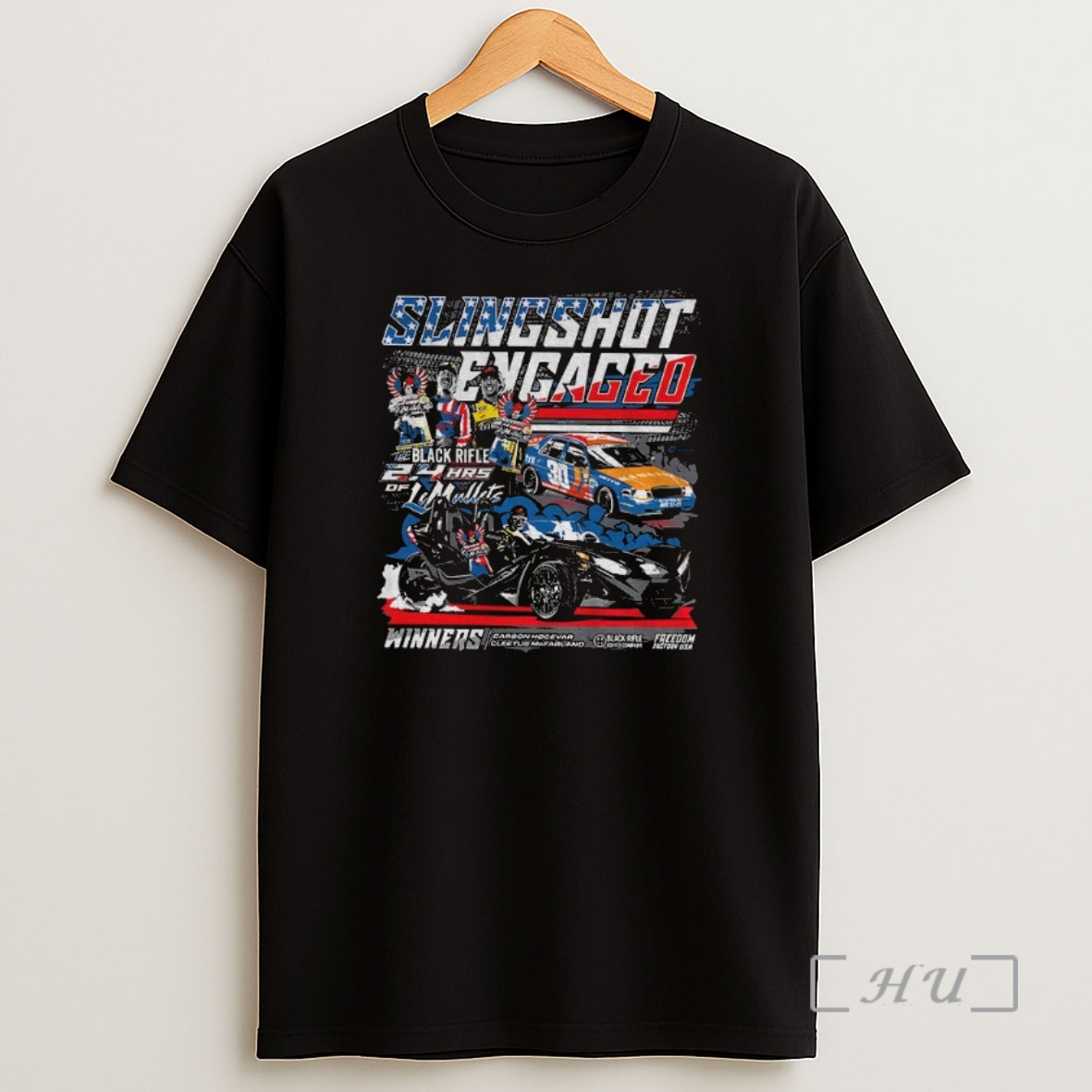 Officials Slingshot Engaged Carson Hocevar Cleetus Mcfarland 24 Hrs Of Lemullets Winners Nascar Premium Shirt Sweatshirt Tee