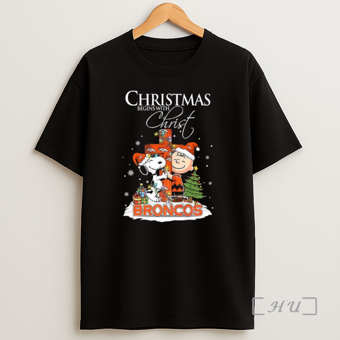 Officials Snoopy And Charlie Brown X Denver Broncos Christmas Begins With Christ Cross Premium Shirt Sweatshirt Tee