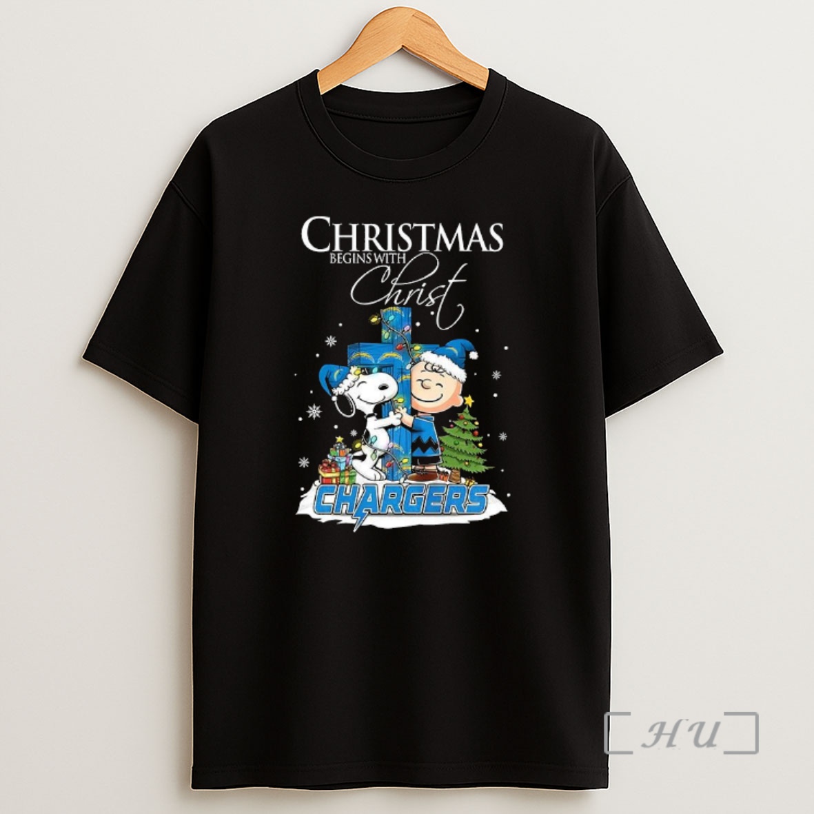 Officials Snoopy And Charlie Brown X Los Angeles Chargers Christmas Begins With Christ Cross Premium Shirt Sweatshirt Tee
