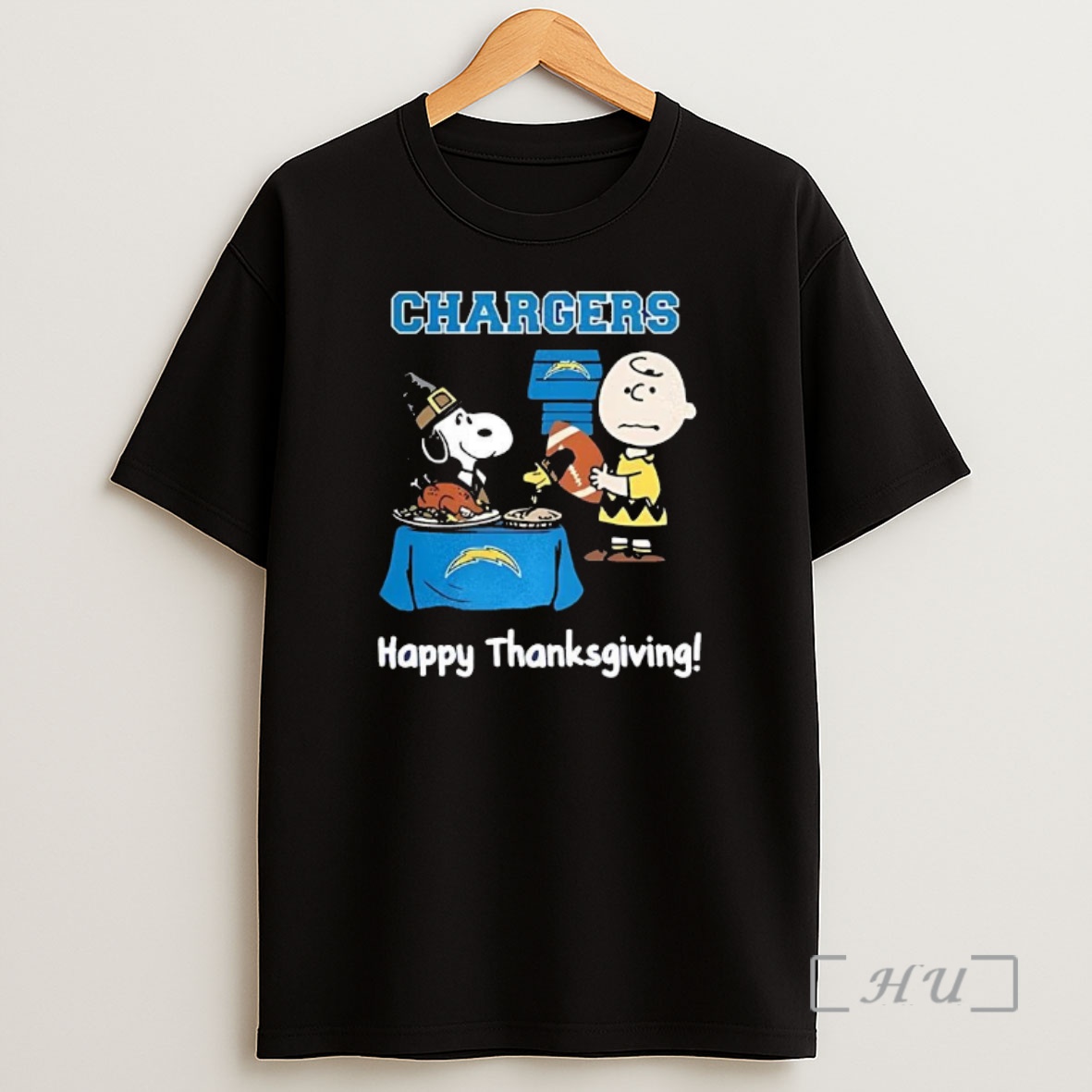 Officials Snoopy And Charlie Brown X Los Angeles Chargers Football Happy Thanksgiving Premium Shirt Sweatshirt Tee