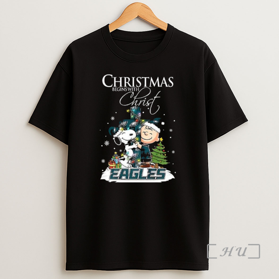 Officials Snoopy And Charlie Brown X Philadelphia Eagles Christmas Begins With Christ Cross Premium Shirt Sweatshirt Tee