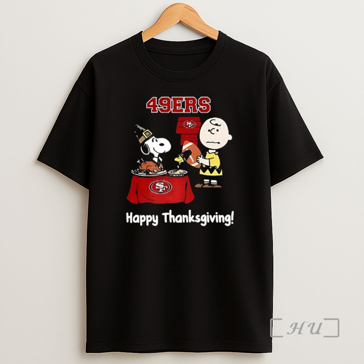 Officials Snoopy And Charlie Brown X San Francisco 49ers Football Happy Thanksgiving Premium Shirt Sweatshirt Tee