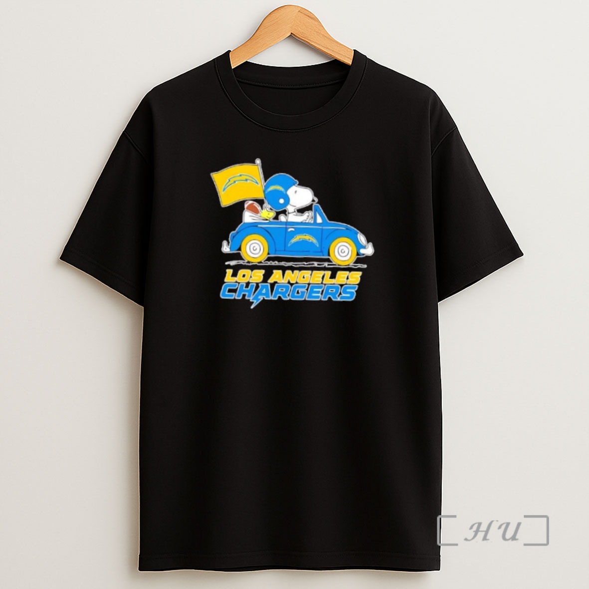 Officials Snoopy And Woodstock Driving Car Los Angeles Chargers Football Premium Shirt Sweatshirt Tee