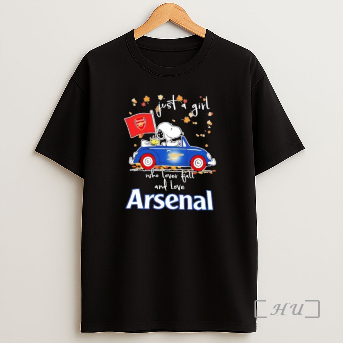 Officials Snoopy And Woodstock Driving Car Just A Girl Who Lover Fall And Love Arsenal Premium Shirt Sweatshirt Tee