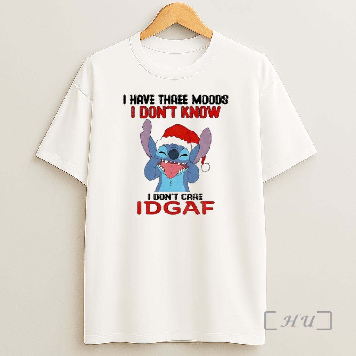 Officials Stitch Santa Hat I Have Three Moods I Dont Know I Dont Care Idgaf Merry Christmas Premium Shirt Sweatshirt Tee