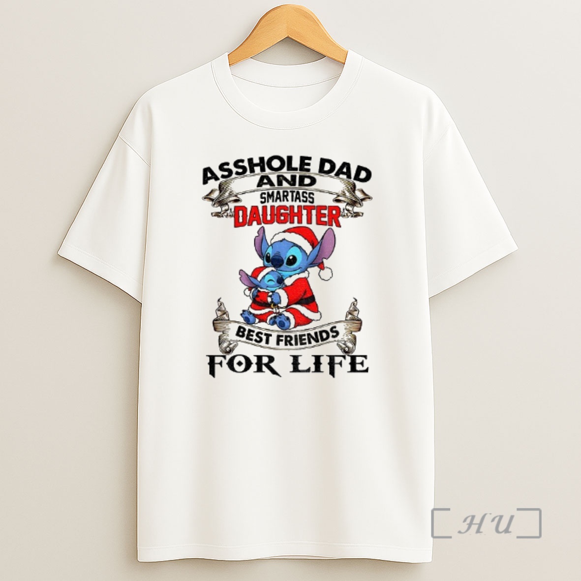 Officials Stitch Santa Hat Asshole Dad And Smartass Daughter Best Friends For Life Christmas Premium Shirt Sweatshirt Tee