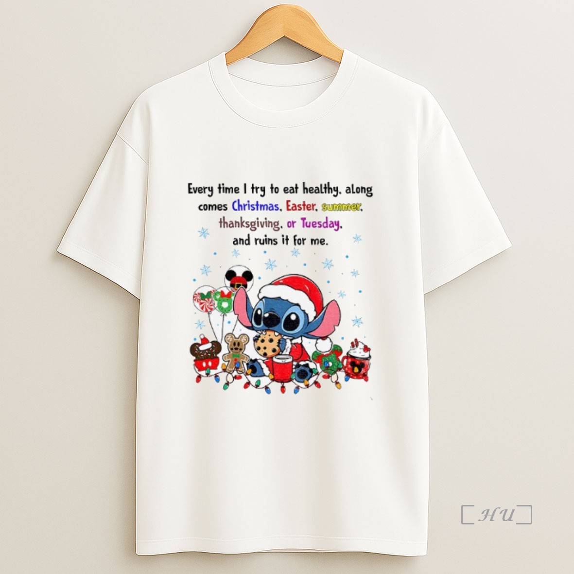 Officials Stitch Santa Hat Every Time I Try To Eat Healthy Along Comes Christmas Easter Summer Christmas Premium Shirt Sweatshirt Tee