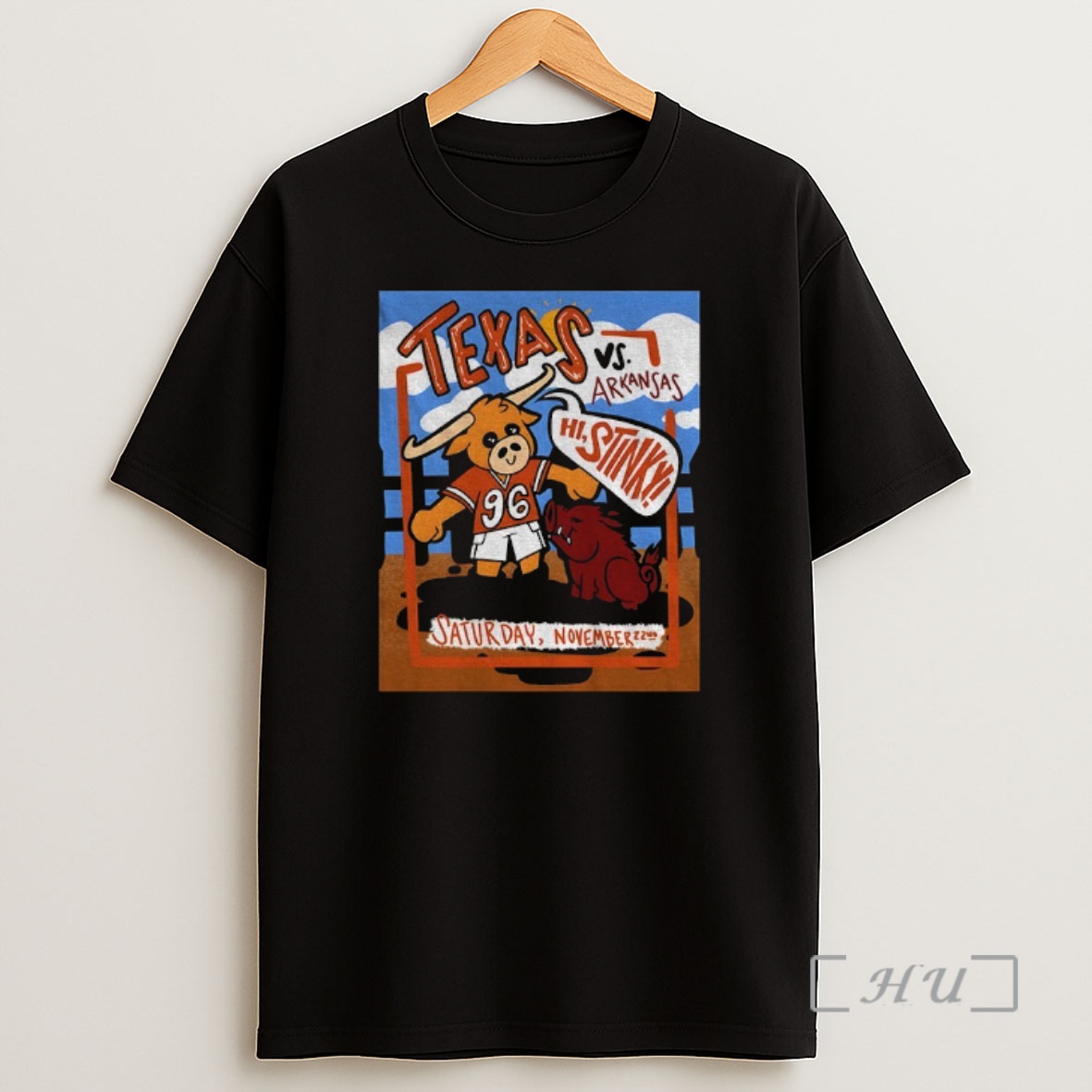 Officials Texas Longhorns Vs Arkansas Razorbacks Hi Stinky Saturday November 22nd Cartoon Premium Shirt Sweatshirt Tee