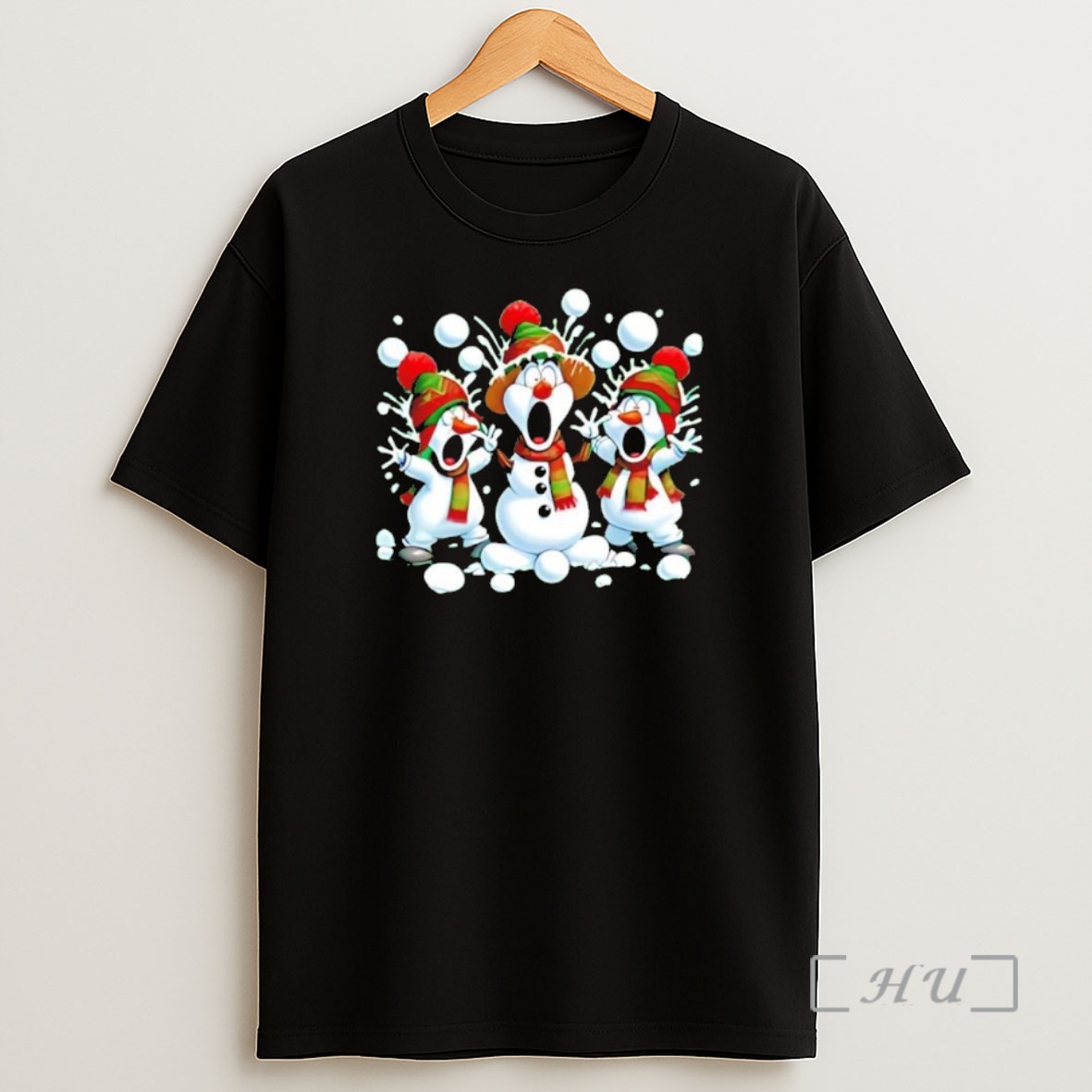 Officials Three Cartoon Snowmen Wearing Christmas Hats And Scarves Black Premium Shirt Sweatshirt Tee