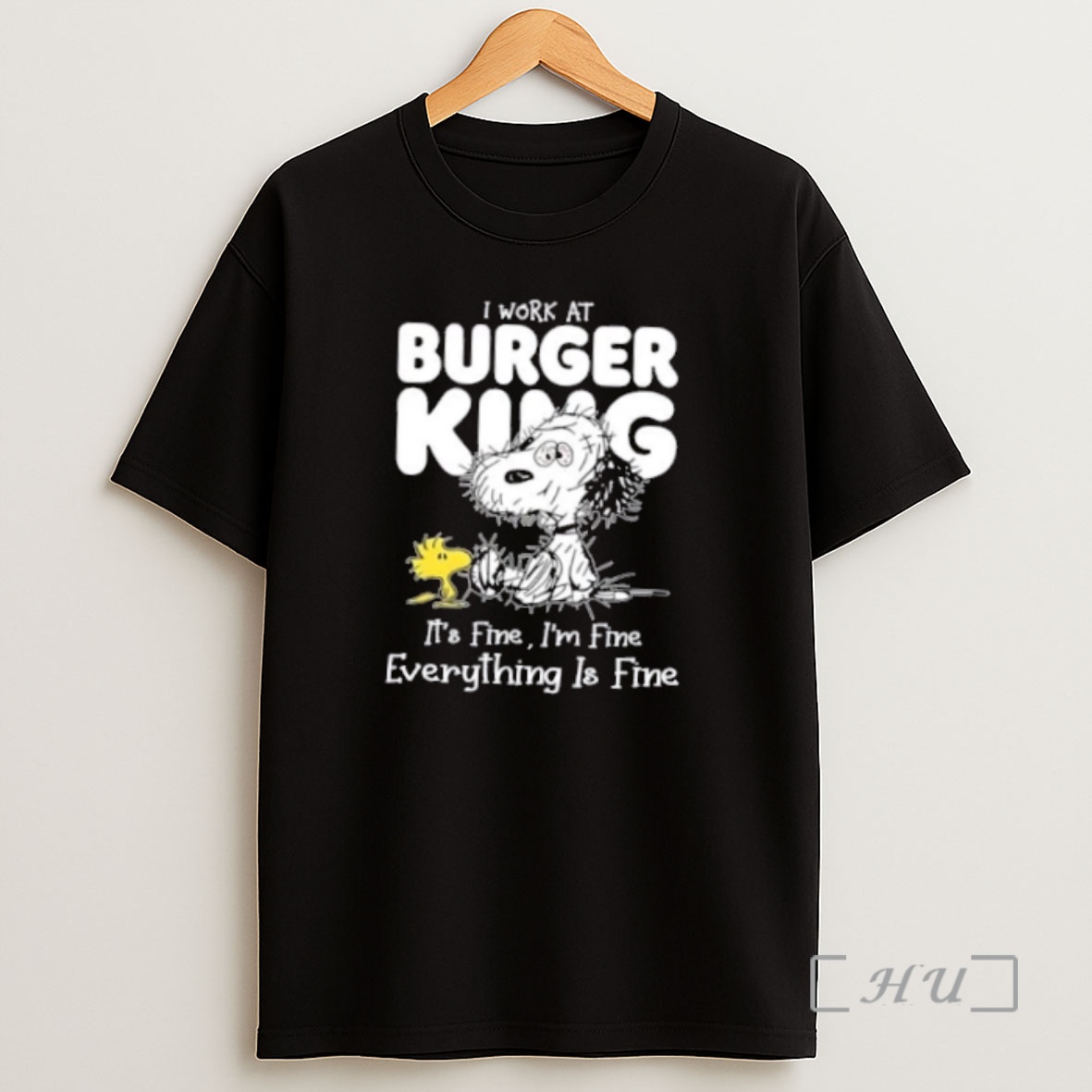 Officials Tired Snoopy And Woodstock I Work At Burger King Its Fine Im Fine Everything Is Fine Premium Shirt Sweatshirt Tee