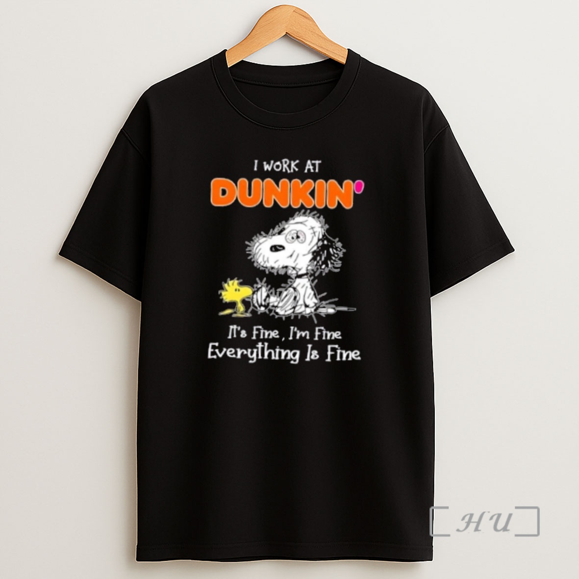 Officials Tired Snoopy And Woodstock I Work At Dunkin Donuts Its Fine Im Fine Everything Is Fine Premium Shirt Sweatshirt Tee