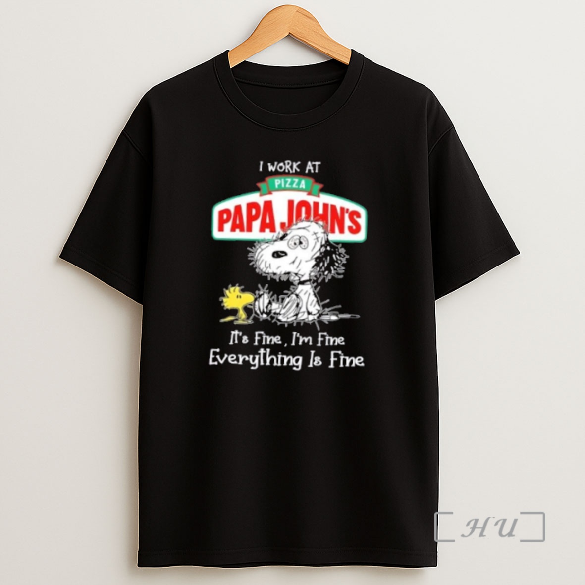 Officials Tired Snoopy And Woodstock I Work At Pizza Papa Johns Its Fine Im Fine Everything Is Fine Premium Shirt Sweatshirt Tee