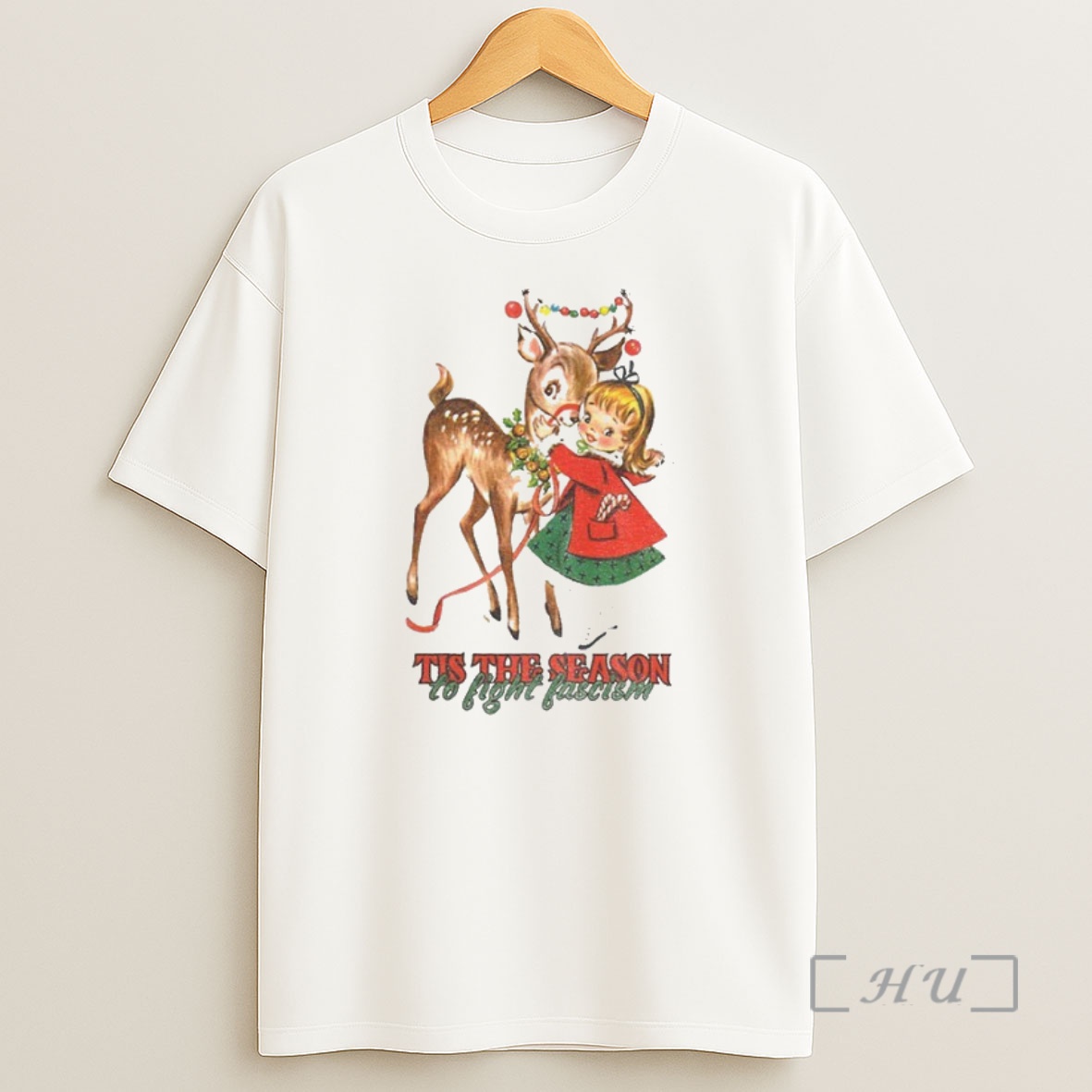 Officials Tis The Season To Fight Fascism Vintage Christmas Reindeer Premium Shirt Sweatshirt Tee