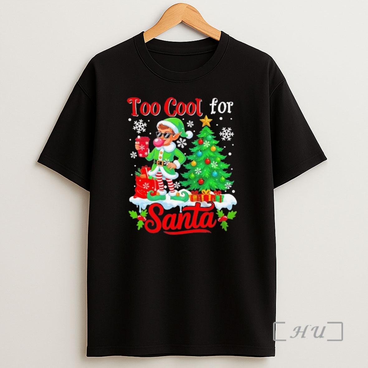 Officials Too Cool For Santa Merry Christmas Elf Sunglasses Drink Coffee Black Premium Shirt Sweatshirt Tee