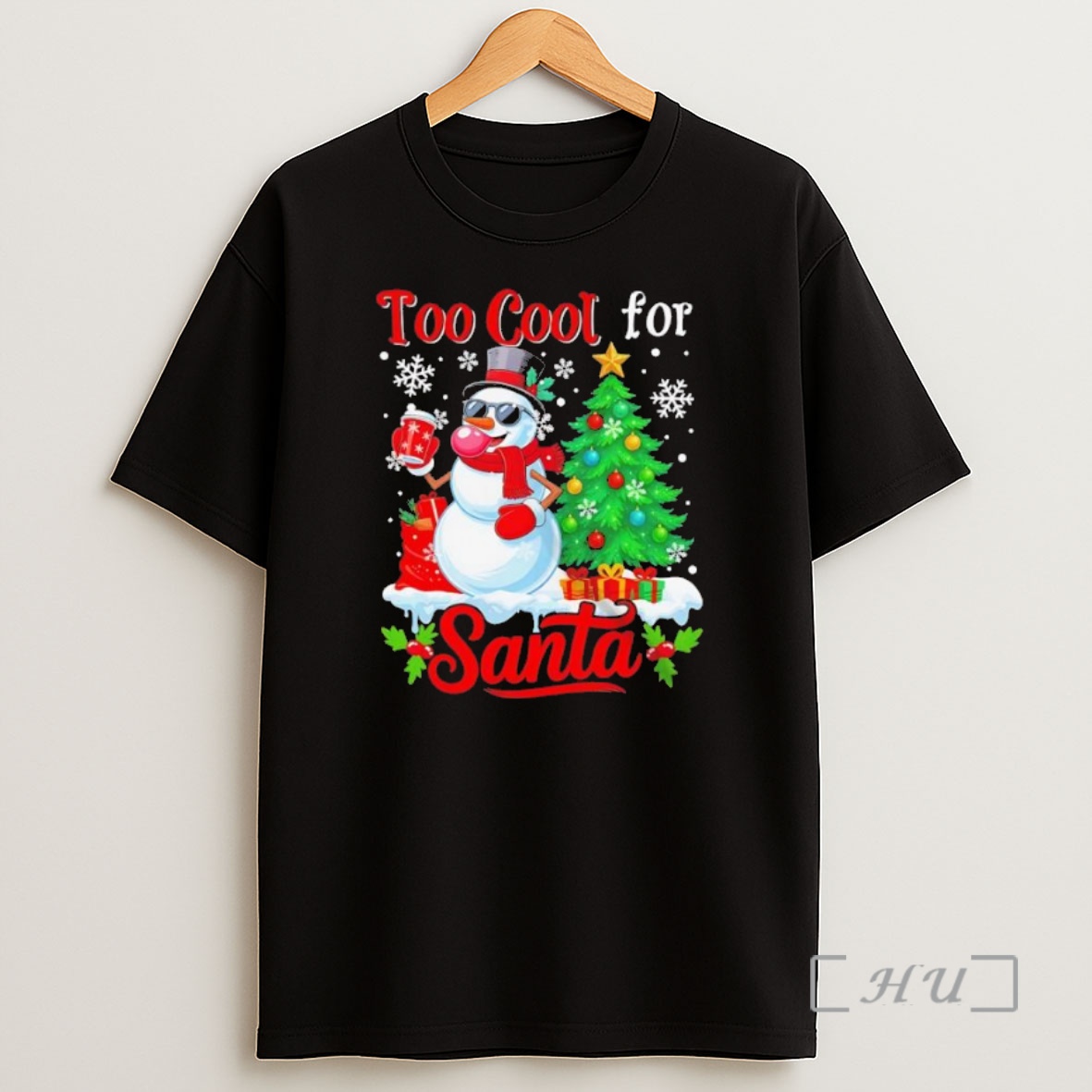 Officials Too Cool For Santa Merry Christmas Snowman Sunglasses Drink Coffee Black Premium Shirt Sweatshirt Tee